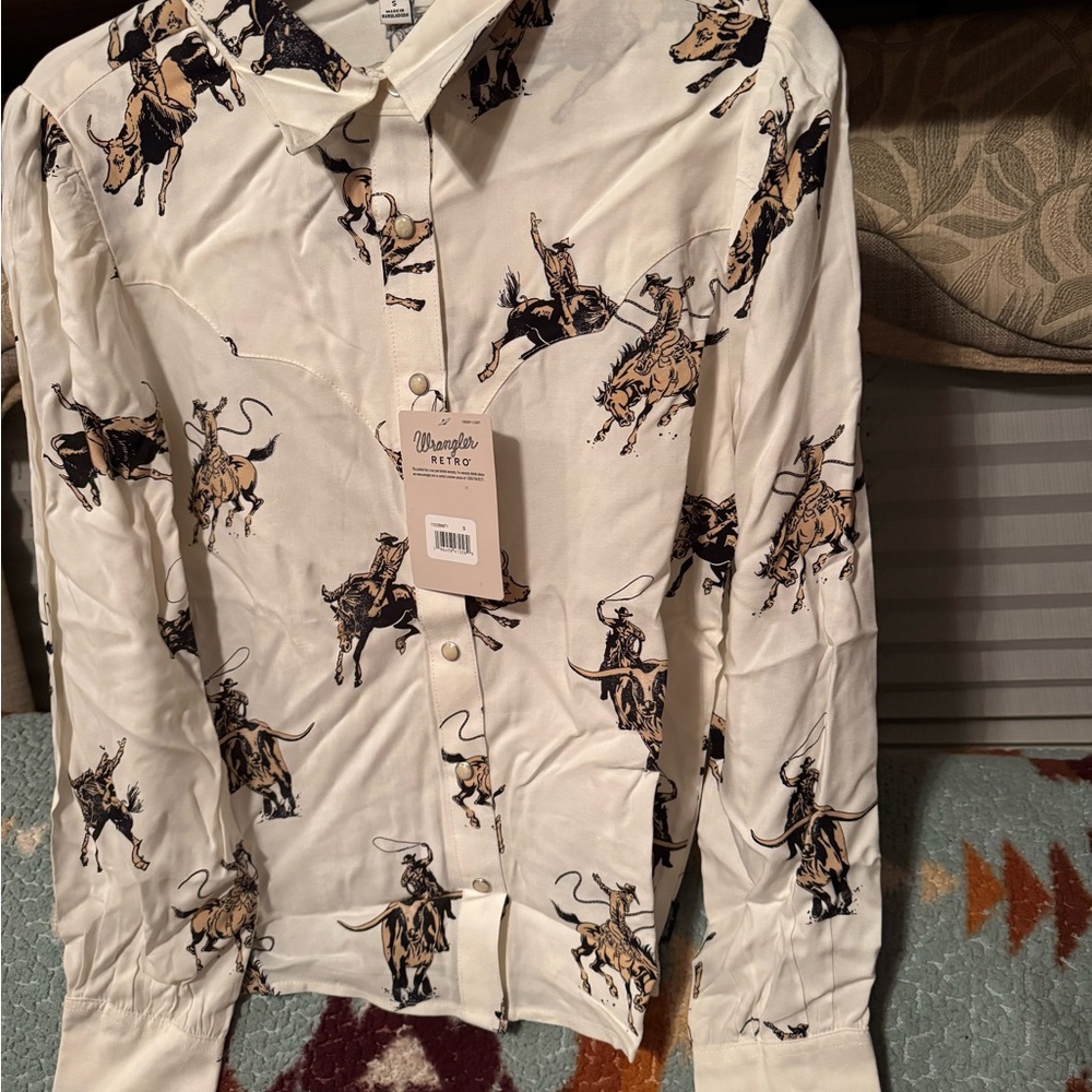 Wrangler Men's Western Cowboy Print Shirt - White